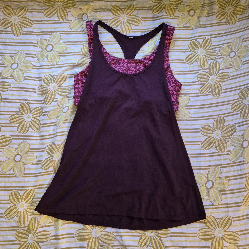 lululemon athletica Plum Racerback Tank with Pink Patterned Bra